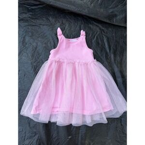 Zara Baby Girls Pink Ribbed Tulle Tutu Dress Knot Shoulder 12-18 Months 86cm